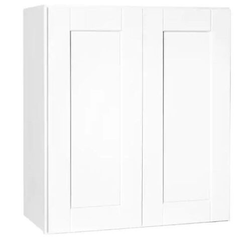 Hampton Bay Shaker 27 in. W x 12 in. D x 30 in. H Assembled Wall Kitchen Cabinet in Satin White - Lot 173