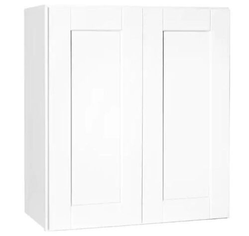 Hampton Bay Shaker 27 in. W x 12 in. D x 30 in. H Assembled Wall Kitchen Cabinet in Satin White - Lot 183