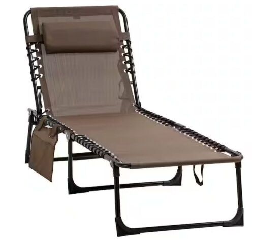 Outsunny Reclining Metal Outdoor Lounge Chair with Adjustable Backrest and Removable Pillow in Brown  - Lot 213
