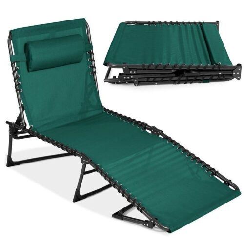 Portable Patio Chaise Lounge Chair Outdoor Recliner w/ Pillow - Lot 293