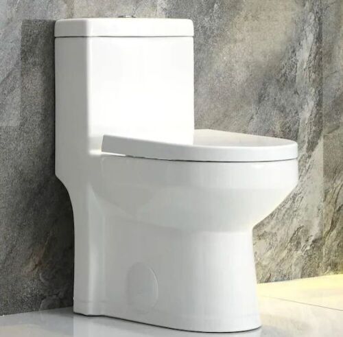 HOROW 1-piece 0.8/1.28 GPF Dual Flush Round Toilet in White with Durable UF Seat Included  - Lot 84
