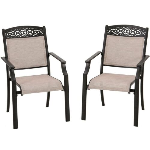 Phi Villa Black Arm Stationary Textilene Aluminum Sling Outdoor Dining Chair, Set of 2   - Lot 131