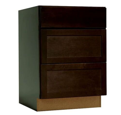 Hampton Bay Shaker 24 in. W x 24 in. D x 34.5 in. H Assembled Drawer Base Kitchen Cabinet in Java with Ball-Bearing Glides - Lot 190