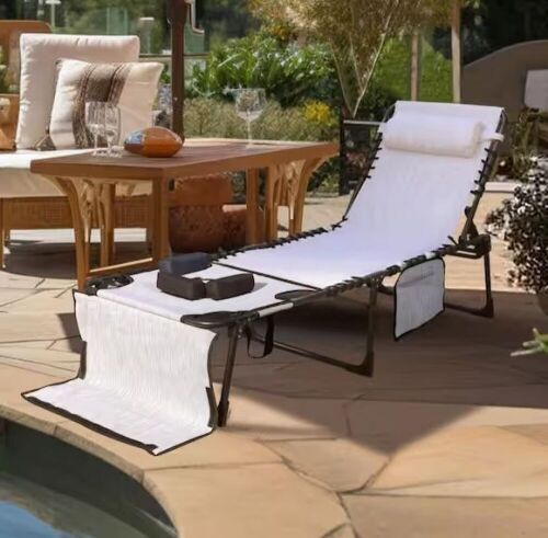 Veikous Chaise Lounge Chairs with Face Hole, Pillow and Side Pocket, Beige  - Lot 231