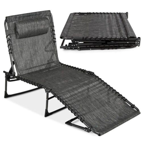 Portable Patio Chaise Lounge Chair Outdoor Recliner w/ Pillow - Lot 722