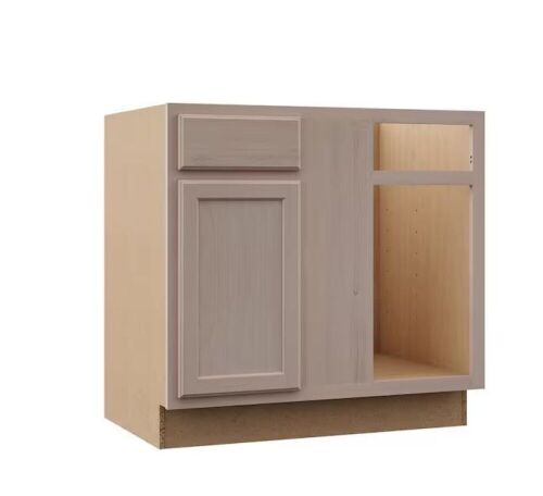 Hampton Bay 36 in. W x 24 in. D x 34.5 in. H Assembled Blind Corner Base Kitchen Cabinet in Unfinished with Recessed Panel - Lot 570