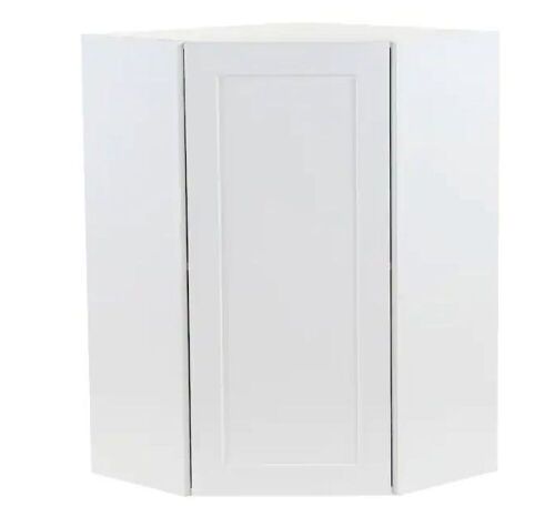 Hampton Bay Cambridge White Shaker Assembled Corner Wall Cabinet with 1 Soft Close Door, 24 in. W x 12.5 in. D x 30 in. H - Lot 200
