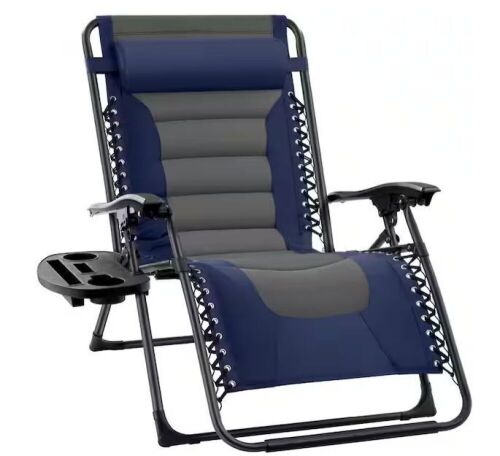 Oversized Padded Zero Gravity Chair, Folding Recliner w/ Headrest, Side Tray - Lot 649