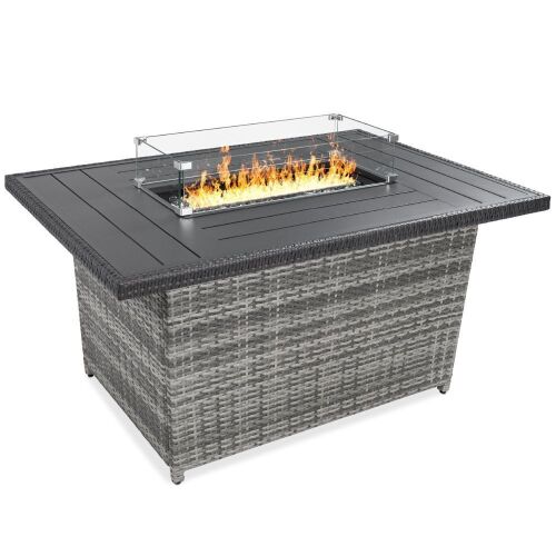 Wicker Propane Fire Pit Table, 50,000 BTU 52in - No Glass Wind Guard  - Lot 34