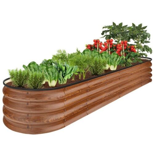 Outdoor Metal Raised Oval Garden Bed for Vegetables, Flowers - 8x2x1ft - Lot 703