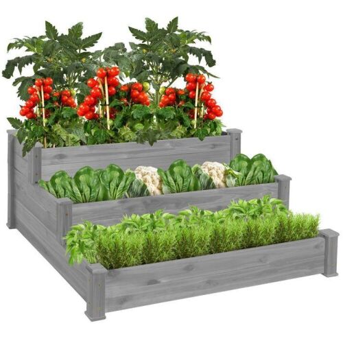 3-Tier Raised Fir Wood Garden Bed Planter w/ Stackable & Flat Setup - Lot 710
