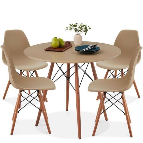 5-Piece Mid-Century Modern Dining Set w/ 4 Chairs, Wooden Legs, Metal Frame - Lot 26