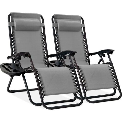 Set of 2 Adjustable Zero Gravity Patio Chair Recliners w/ Cup Holders - Lot 640