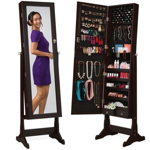 Full Length Freestanding Jewelry Mirror Armoire w/ Velvet Interior - Lot 221