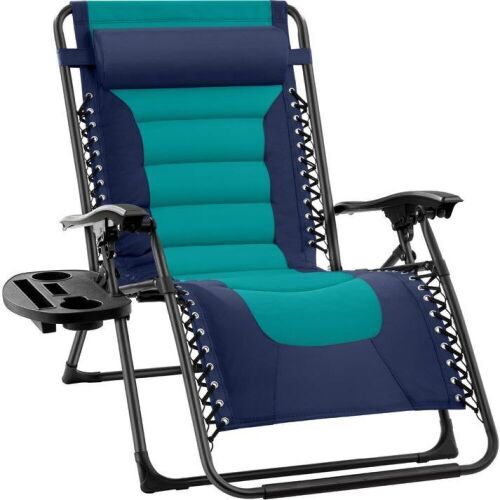 Oversized Padded Zero Gravity Chair, Folding Recliner w/ Headrest, Side Tray - Lot 280