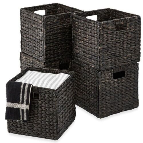 Set of 5 Collapsible Hyacinth Storage Baskets w/ Inserts - 10.5x10.5in - Lot 512