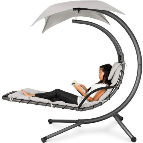 Hanging Curved Chaise Lounge Chair w/ Built-In Pillow, Removable Canopy - Lot 19