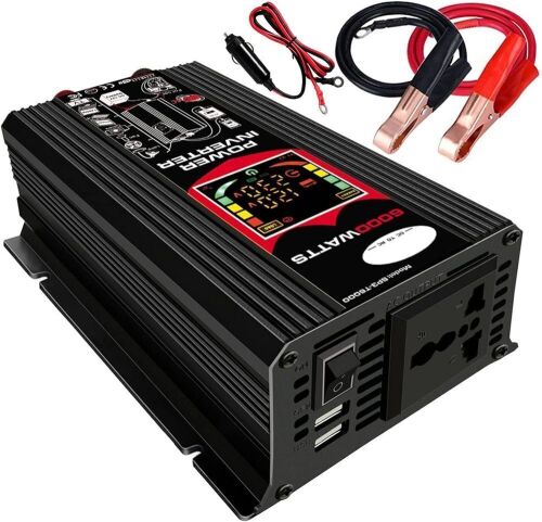 6000W DC 12V to AC 110V Modified Sine Wave Solar Converter with Smart LCD Display Dual USB Charger - Lot 112