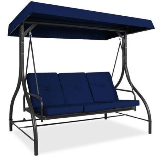 3-Seat Outdoor Canopy Swing Glider Furniture w/ Converting Flatbed Backrest - Lot 41