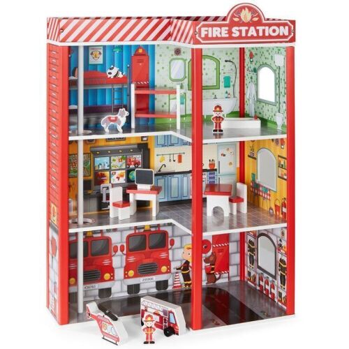 32in Kids 3-Story Pretend Fire Station Play Set w/ 2 Vehicles, Accessories - Lot 100E