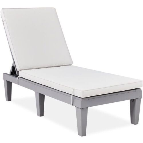 Outdoor Patio Lounge Chair, Resin Chaise Lounger w/ Seat Cushion, 5 Positions - Lot 43