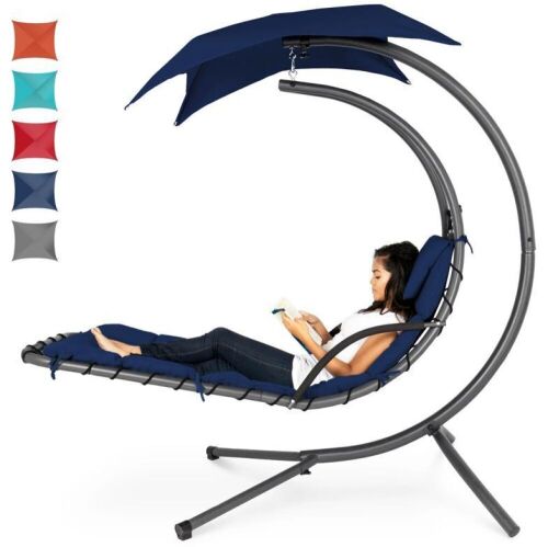 Hanging Curved Chaise Lounge Chair w/ Built-In Pillow, Removable Canopy - Lot 78