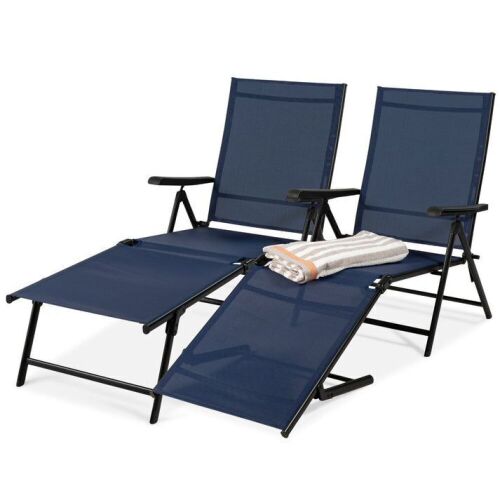 Set of 2 Outdoor Patio Chaise Recliner Lounge Chairs w/ Rust-Resistant Frame - Lot 79