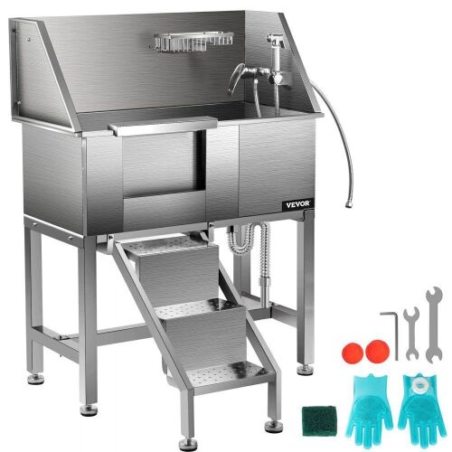 VEVOR 34" Stainless Steel Pet Grooming Tub with Removable Door & Ladder  - Lot 49