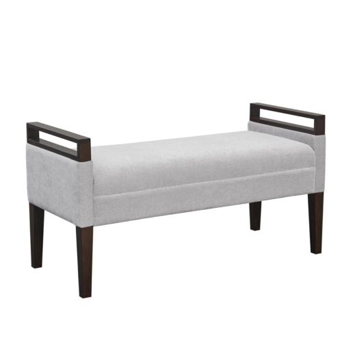 Martha Stewart Upholstered Accent Bench with Light Grey Finish  - Lot 66