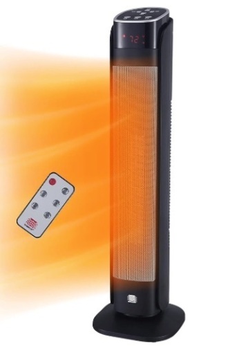 WarmWave Deluxe Digital 30" Ceramic Oscillating Tower Space Heater with Remote Control, Black - Lot 300