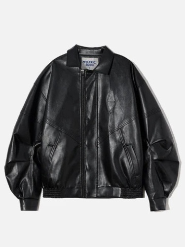 City Of Love Zip Up Ruched Leather Jacket M  - Lot 274