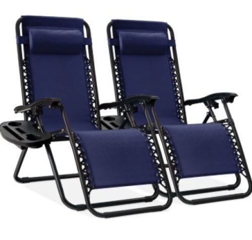 Set of 2 Adjustable Zero Gravity Patio Chair Recliners w/ Cup Holders - Lot 412