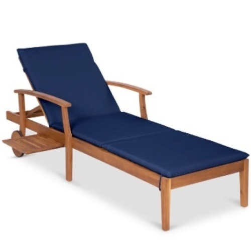 Adjustable Acacia Wood Chaise Lounge Chair w/ Side Table, Wheels - 79x26in - Lot 413