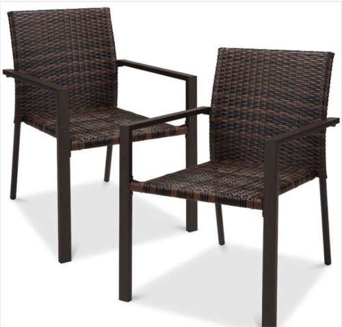 Set of 2 Stackable Wicker Chairs w/ Armrests, Steel Accent Furniture - Lot 132