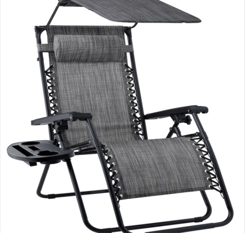 Folding Zero Gravity Recliner Patio Lounge Chair w/ Canopy, Side Tray - Lot 134