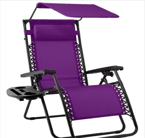 Folding Zero Gravity Recliner Patio Lounge Chair w/ Canopy, Side Tray - Lot 135