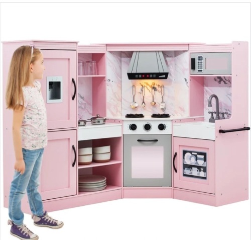 Pretend Play Corner Kitchen Wooden Toy Set for Kids w/ 6 Accessories - Lot 137