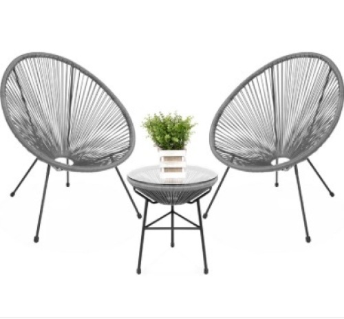 3-Piece All-Weather Patio Acapulco Bistro Set w/ Rope, Glass Top Table - Lot 414