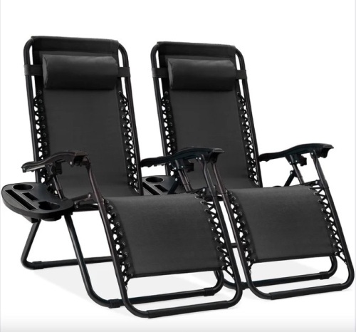 Set of 2 Adjustable Zero Gravity Patio Chair Recliners w/ Cup Holders - Lot 141