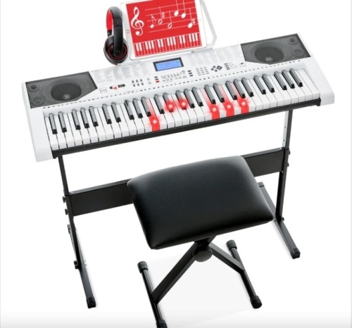 61-Key Beginners Electronic Keyboard Piano Set w/ Lighted Keys, Headphones - Lot 144