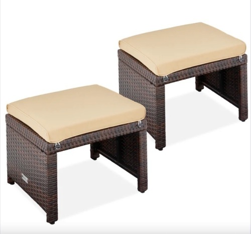 Set of 2 Multipurpose Wicker Ottomans w/ Removable Cushions, Steel Frame - Lot 146