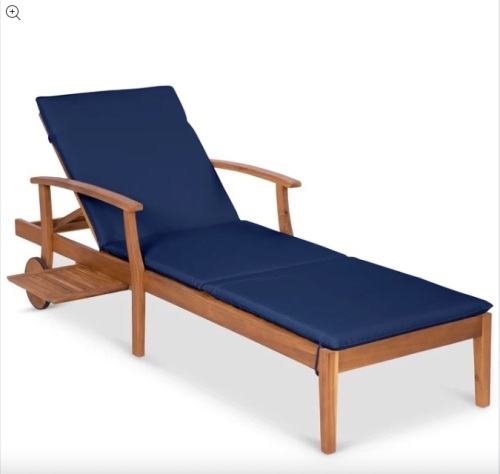 Adjustable Acacia Wood Chaise Lounge Chair w/ Side Table, Wheels - 79x26in - Lot 151