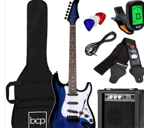 Beginner Electric Guitar Kit w/ Case, 10W Amp, Tremolo Bar - 39in - Lot 343