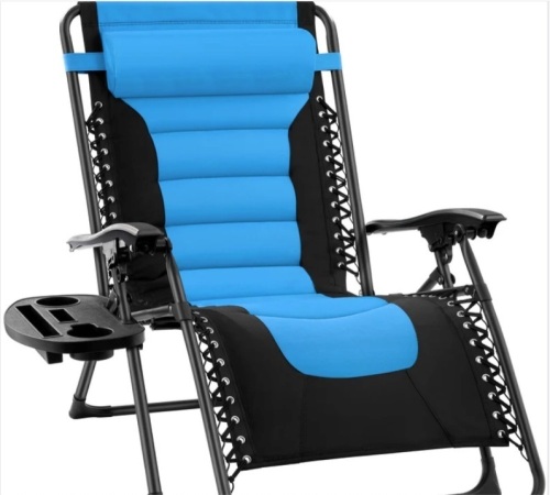 Oversized Padded Zero Gravity Chair, Folding Recliner w/ Headrest, Side Tray - Lot 348