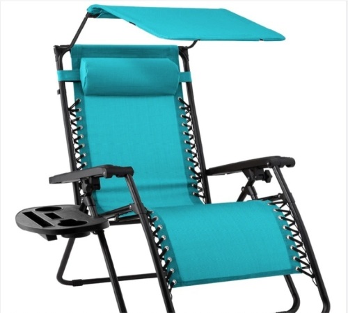 Folding Zero Gravity Recliner Patio Lounge Chair w/ Canopy, Side Tray - Lot 349