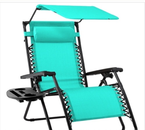 Folding Zero Gravity Recliner Patio Lounge Chair w/ Canopy, Side Tray - Lot 350