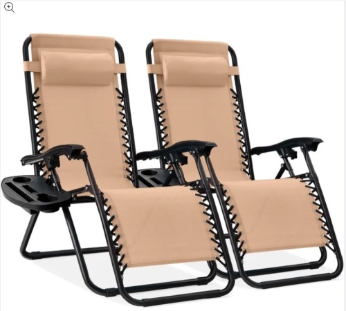 Set of 2 Adjustable Zero Gravity Patio Chair Recliners w/ Cup Holders - Lot 353