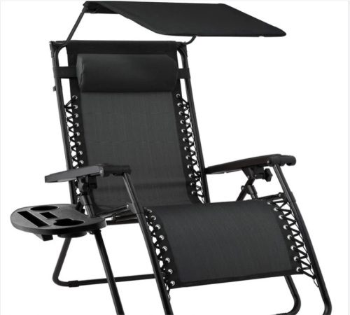 Folding Zero Gravity Recliner Patio Lounge Chair w/ Canopy, Side Tray - Lot 357