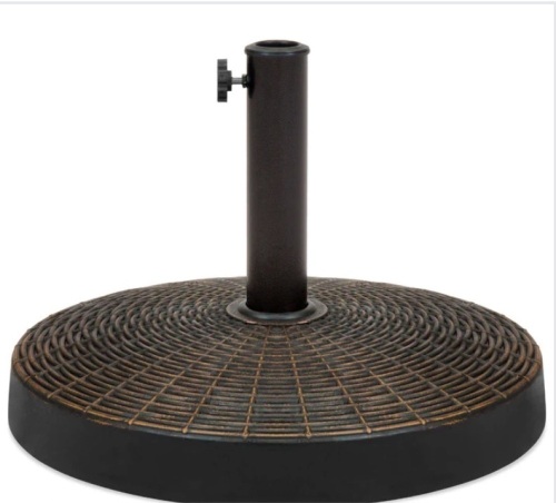 55lb Round Wicker Style Patio Umbrella Stand w/ Blackened Bronze Finish - Lot 367