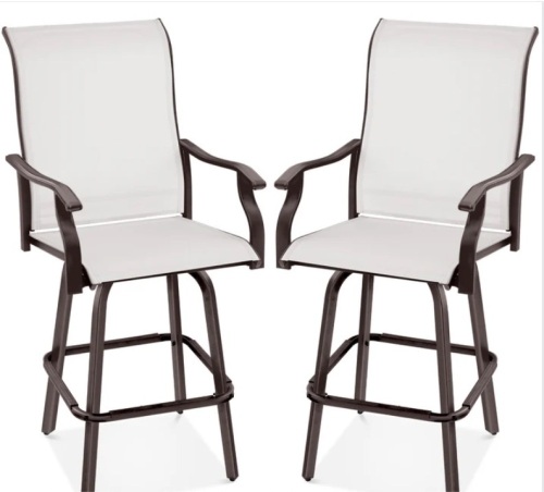 Set of 2 Swivel Barstools w/ 360 Rotation, All-Weather Mesh - Lot 368